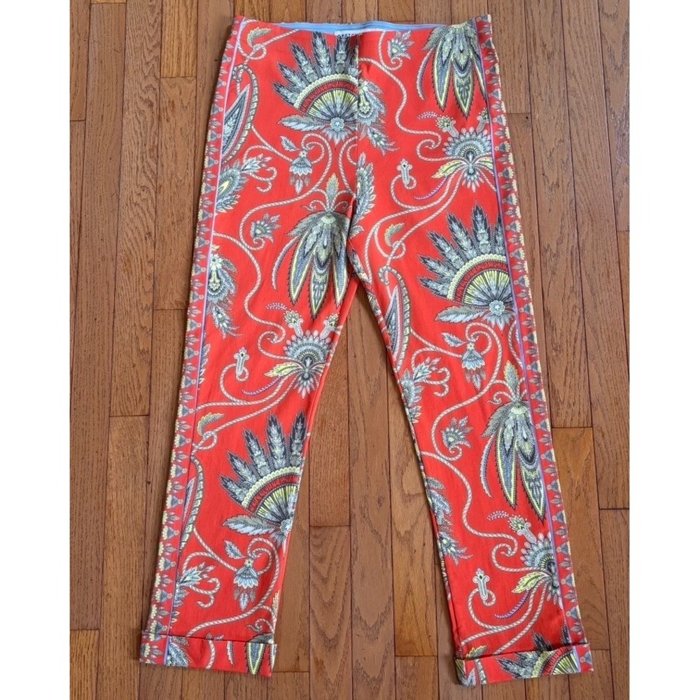 Gretchen Scott Gripeless Pull On Paisley Plume Stretch Pants Large Coral Coastal